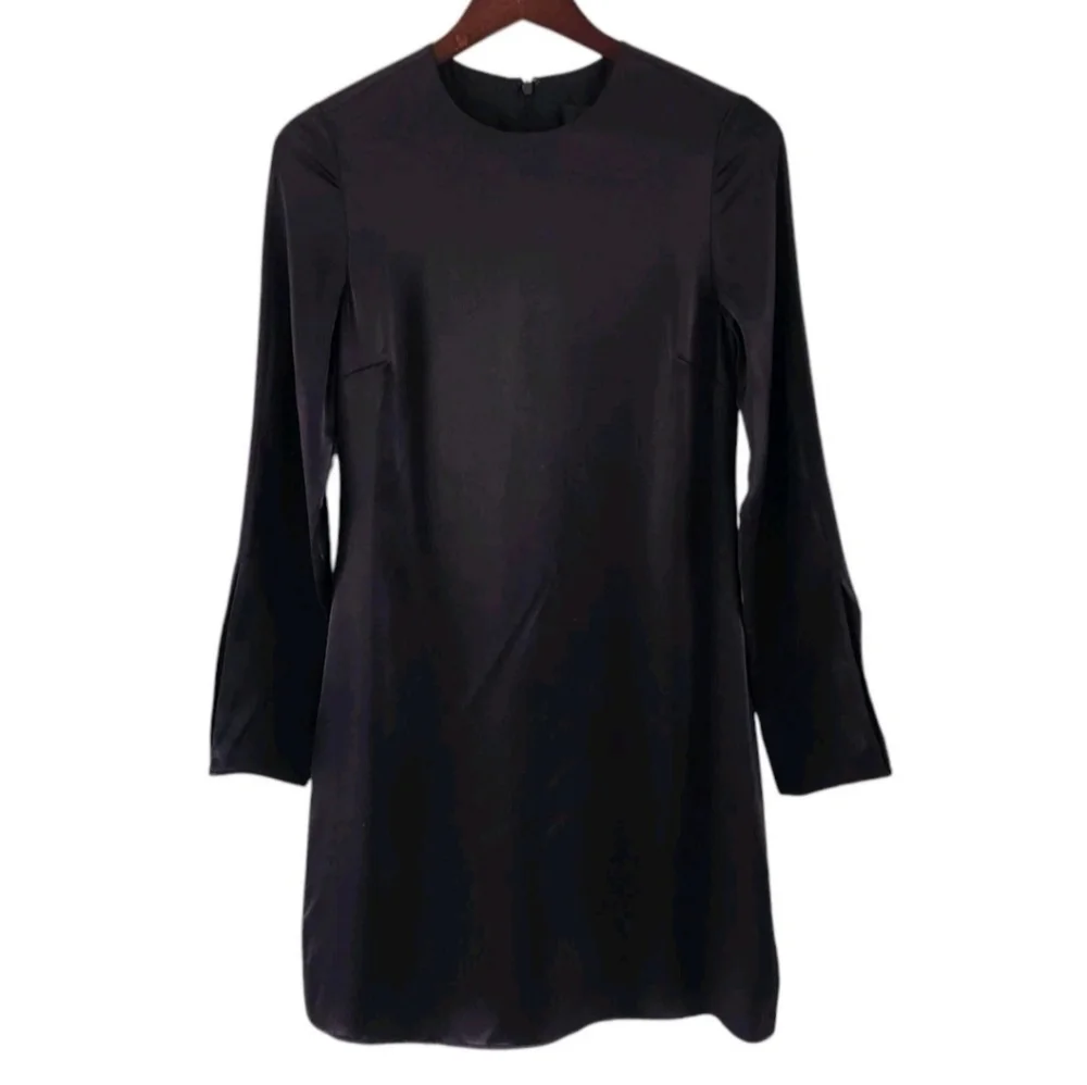 Banana Republic Black Abril Silk Mini Dress Slit Sleeves Womens Size XXS NEW - Picture 3 of 11
